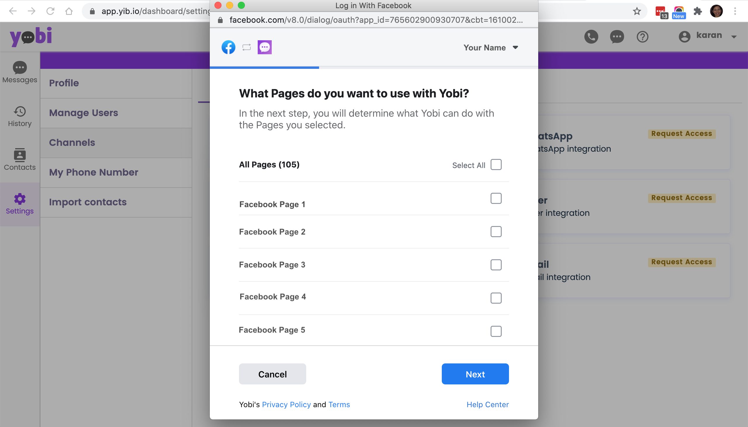 Yobi Facebook Integration